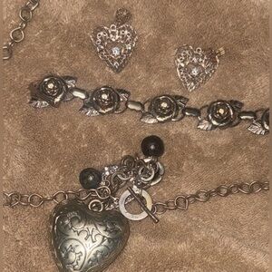 Vintage Silver Heart Necklace and earrings with rose bracelet